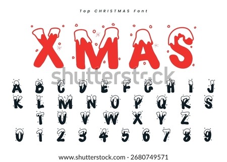 Christmas gingerbread font x mas typeface alphabet set and Santa hat