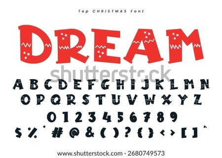 Christmas gingerbread font x mas typeface alphabet set and Santa hat