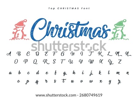 Christmas gingerbread font x mas typeface alphabet set and Santa hat