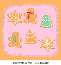 christmas gingerbread and gingerbread in the form of a snowflake and a herringbone on a tray