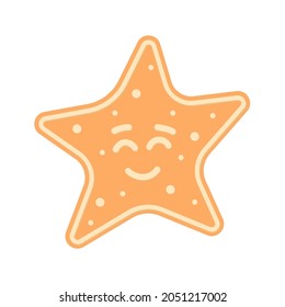 Christmas gingerbread in the form of Christmas star. Sweet baking with glaze. Holidays. Isolated vector stock illustration EPS 10 on white background.