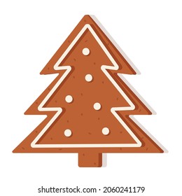 Christmas gingerbread in the form of a christmas tree. Delicious New Year's dessert, festive curly cookies with icing.