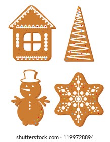Christmas gingerbread. Ginger cookie isolated on white background. Christmas Dessert. Vector illustration.