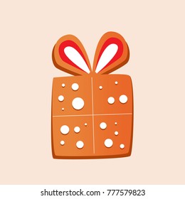 Christmas gingerbread with glaze. Sweets, New Year's gift, surprise, box with a bow. Merry christmas, new year. Delicious biscuits in the glaze, Christmas cookies. Vector illustration.