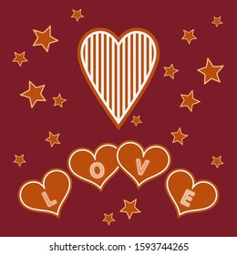 Christmas Gingerbread. Hearts. Vector illustration for web design or print.