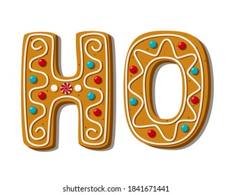 Christmas gingerbread HO phrase. Homemade sweets. Vector illustration