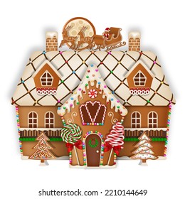 christmas gingerbread house with candies and lollipops