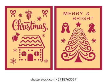 Navidades casa de jengibre con caña de caramelo, cono de pino, elemento festivo, s y copos de nieve sobre un Vector de fondo amarillo