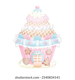 Christmas gingerbread house, candy house. Watercolor style, Vector illustration