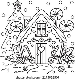 Christmas Gingerbread House Coloring Page 