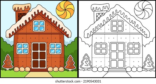 Christmas Gingerbread House Coloring Page Stock Vector (Royalty Free