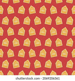 Christmas gingerbread house cookies pattern. Vector illustration background.
