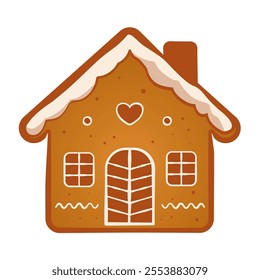 Christmas gingerbread house decorated with icing - vector illustration