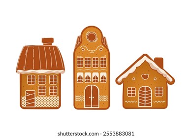 Christmas gingerbread house decorated with icing - vector illustration