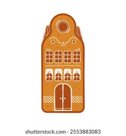 Christmas gingerbread house decorated with icing - vector illustration