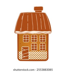 Christmas gingerbread house decorated with icing - vector illustration