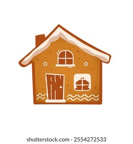 Christmas gingerbread house decorated with icing - vector illustration