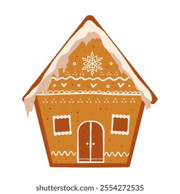 Christmas gingerbread house decorated with icing - vector illustration