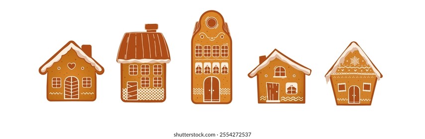 Christmas gingerbread house decorated with icing - vector illustration