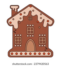 Christmas Gingerbread house. Festive traditional baking sweet food. Merry Christmas and Happy New Year. Vector Illustration.