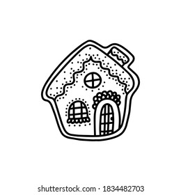 Christmas Gingerbread house. Hand drawn vector illustration in Doodle style