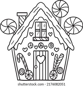 Christmas Gingerbread House Isolated Coloring Page