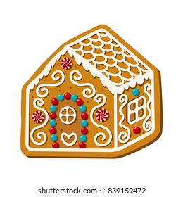 Christmas gingerbread house isolated on white background. Homemade cookies. Vector illustration