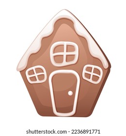 Christmas gingerbread house. New Year's sweets. Sweet Christmas Traditional Cookie. Vector illustration of winter food. Eps10 vector collection. Happy holidays flat style. Nice decorated biscuits.