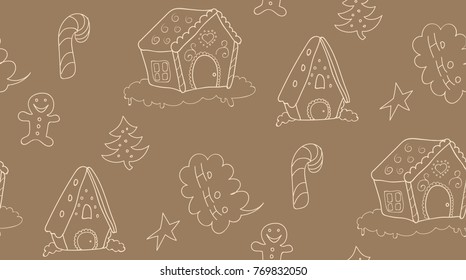 Christmas gingerbread house, pattern, hand-drawn