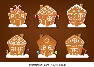 Christmas gingerbread house. Set of vector handmade gingerbread houses, elements gingerbread, Santa's house. Christmas cookies. Vector illustration
