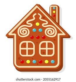 Christmas gingerbread house. Sweet homemade glazed biscuit.