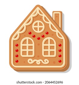 Christmas gingerbread house. Sweet homemade glazed biscuit.