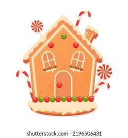 Christmas Gingerbread house vector illustration on white background. Christmas cookies and candies