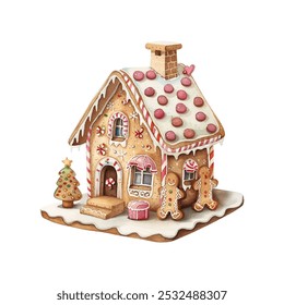 christmas gingerbread house vector illustration in watercolor style