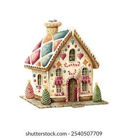 christmas gingerbread house vector illustration in watercolor style