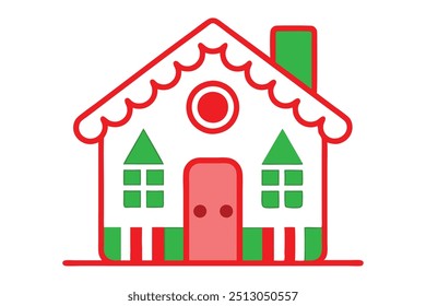 Christmas gingerbread house vector line art, clipart illustration with isolated on white background