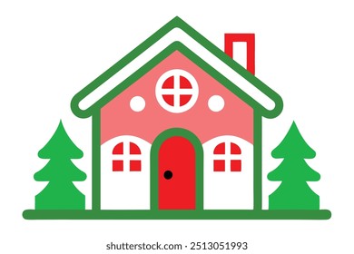 Navidades de pan de jengibre casa Vector línea arte, ilustración Clipart con aislado sobre fondo blanco