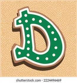 christmas gingerbread letter D shaped with white and green icing doodle