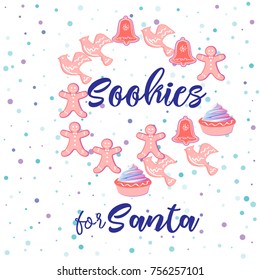 Christmas Gingerbread and lettering design message. Vector illustration. Cute Christmas background for wallpaper, gift paper, pattern fills, textile, greetings cards.