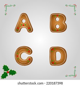 Christmas gingerbread letters from a to d