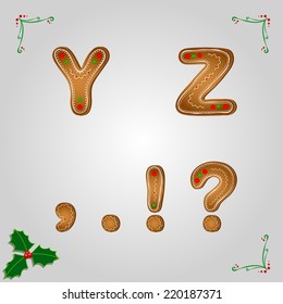 Christmas gingerbread letters y z and punctuation marks