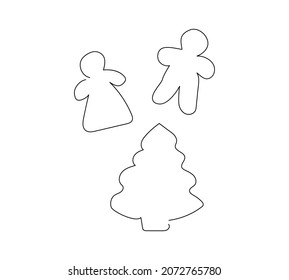 Christmas gingerbread line art. Continuous line drawing of new year, holidays, christmas, traditional sweets, men, marshmallow, candy, tree, mrs, mr, decoration, decor.