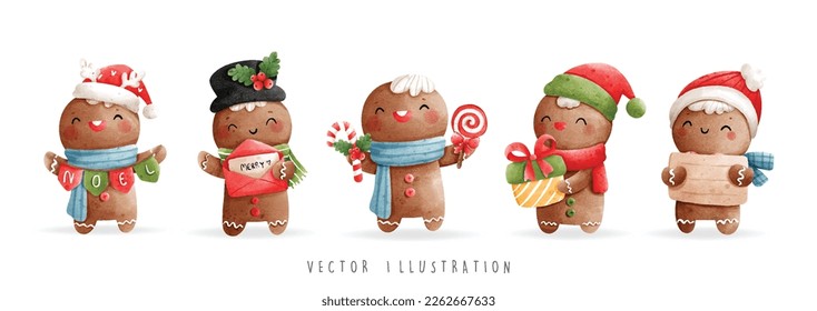 Banner navideño del hombre del pan de jengibre, ilustración del Vector de Navidad