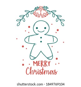 christmas gingerbread man bells branches decoration vector illustration