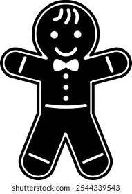 Christmas Gingerbread Man Black Silhouette. Vector Hand Drawn Illustration Isolated On Transparent Background