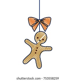 christmas gingerbread man bow ornament hanging vector illustration