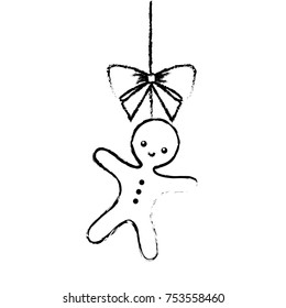 christmas gingerbread man bow ornament hanging vector illustration