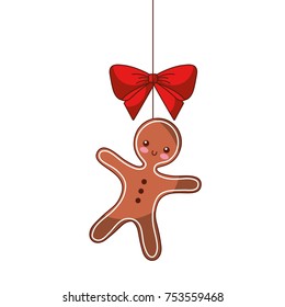 christmas gingerbread man bow ornament hanging vector illustration