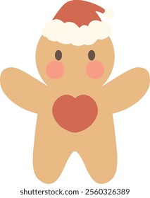 Christmas gingerbread man clip art with hearts and Christmas hats