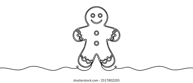 Christmas gingerbread man Continuous one line drawing on white background